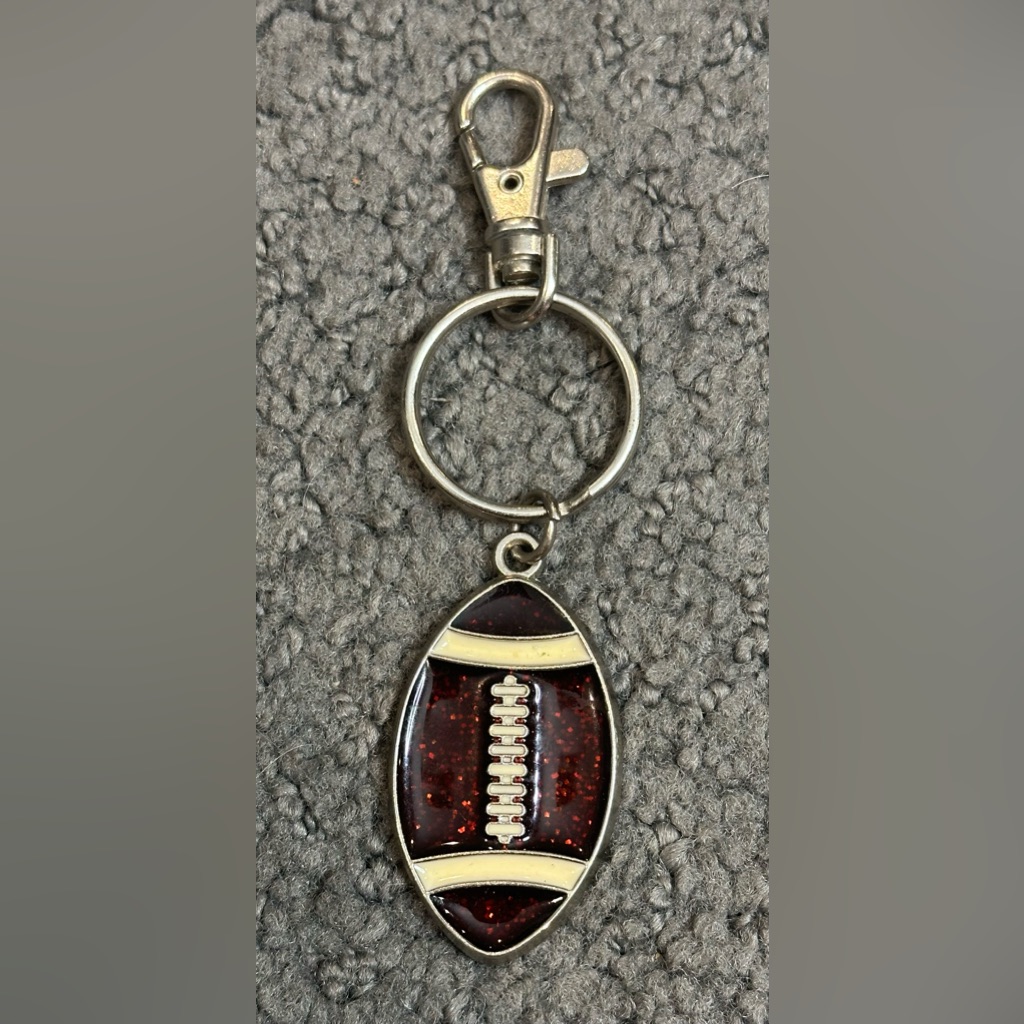 Vintage Stained Glass Football Style Keychain Ring Fob Metal